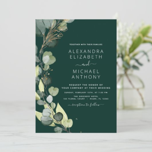 Emerald Green Eucalyptus QR Code Huwelijk Kaart (Staand voorkant)