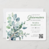 Emerald Green Eucalyptus Sage QR-code Quinceañera Kaart (Voorkant)