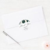 Emerald Green Eucalyptus White Weddenschap Harteli Ronde Sticker (Envelop)