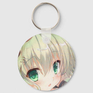 Emerald green eye yellow green hair animate girl sleutelhanger