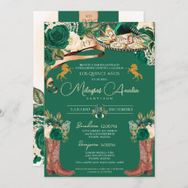 Emerald Green Fancy Mariachi Charro Quinceanera Kaart