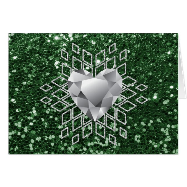 Emerald Green Faux Glitter Diamond Heart Snowflake (Voorkant Horizontaal)
