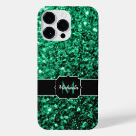 Emerald Green faux glitter sparkles Monogram iPhone 14 Pro Max Hoesje