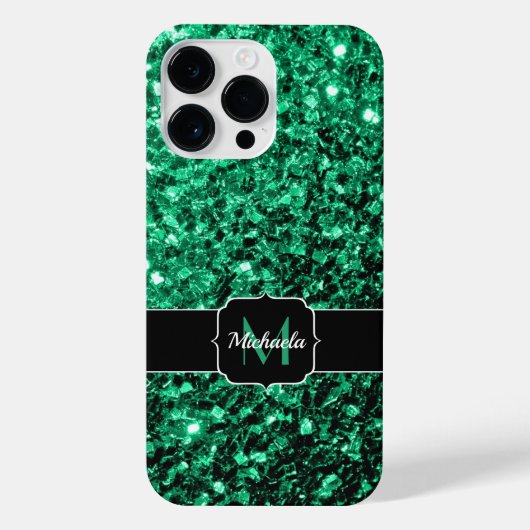 Emerald Green faux glitter sparkles Monogram iPhone Hoesje (Achterkant)