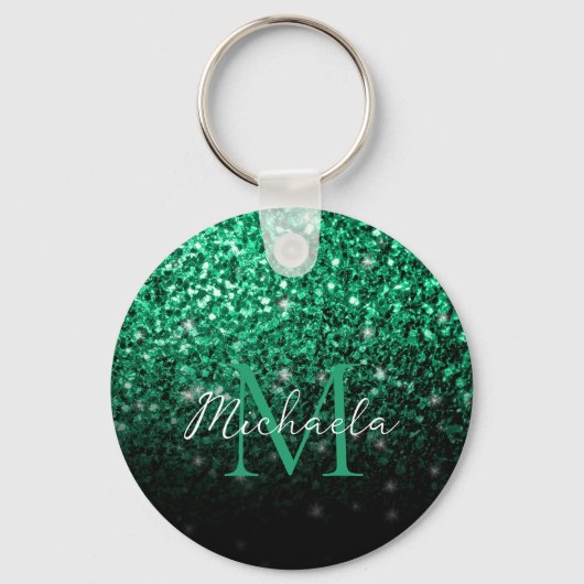 Emerald Green faux glitter sparkles Monogram Sleutelhanger (Voorkant)