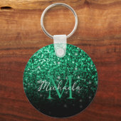 Emerald Green faux glitter sparkles Monogram Sleutelhanger (Achterkant)