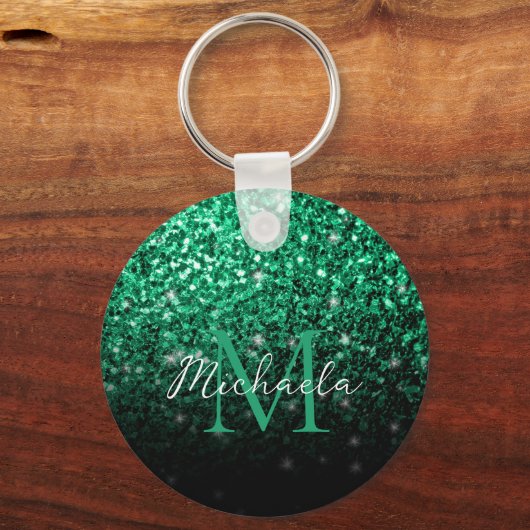 Emerald Green faux glitter sparkles Monogram Sleutelhanger (Achterkant)