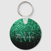 Emerald Green faux glitter sparkles Monogram Sleutelhanger (Achterkant)
