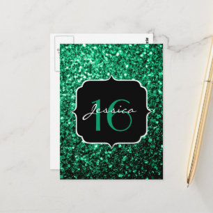 Emerald Green faux glitter sparkles Sweet 16 Briefkaart