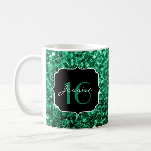 Emerald Green faux glitter sparkles Sweet 16 Koffiemok (Links)