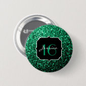 Emerald Green faux glitter sparkles Sweet 16 Ronde Button 5,7 Cm (Voorkant /achterkant)