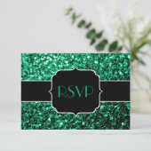 Emerald Green faux glitter sparkles Sweet 16 RSVP Kaartje (Staand voorkant)