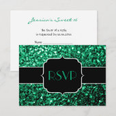 Emerald Green faux glitter sparkles Sweet 16 RSVP Kaartje (Voorkant / Achterkant)