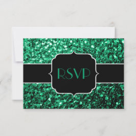 Emerald Green faux glitter sparkles Sweet 16 RSVP Kaartje