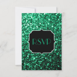 Emerald Green faux glitter sparkles Sweet 16 RSVP Kaartje