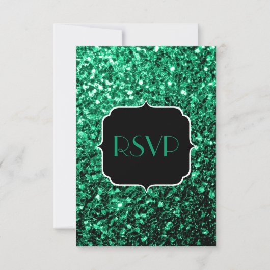 Emerald Green faux glitter sparkles Sweet 16 RSVP Kaartje (Voorkant)