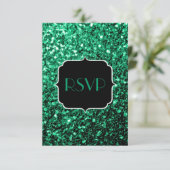 Emerald Green faux glitter sparkles Sweet 16 RSVP Kaartje (Staand voorkant)