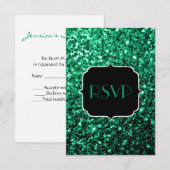 Emerald Green faux glitter sparkles Sweet 16 RSVP Kaartje (Voorkant / Achterkant)