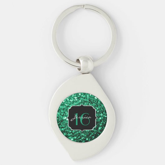 Emerald Green faux glitter sparkles Sweet 16 Sleutelhanger (Voorkant)