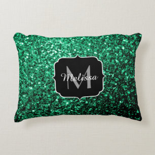 Emerald Green faux glitter sparter Monogram Accent Kussen