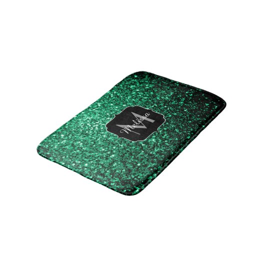 Emerald Green faux glitter sparter Monogram Badmat (Gekanteld)
