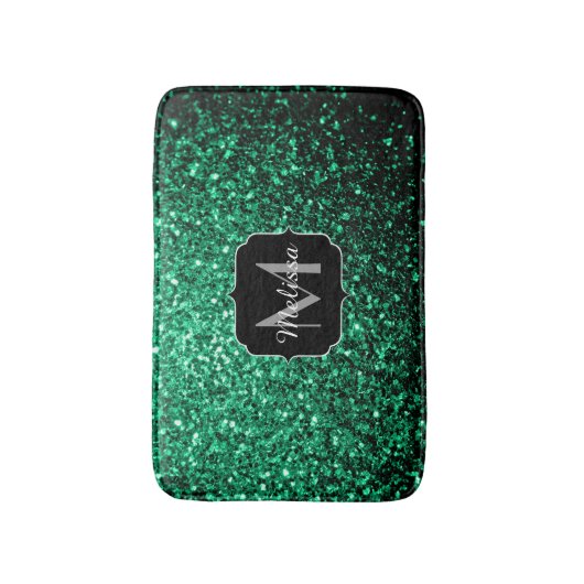Emerald Green faux glitter sparter Monogram Badmat (Voorkant Verticaal)