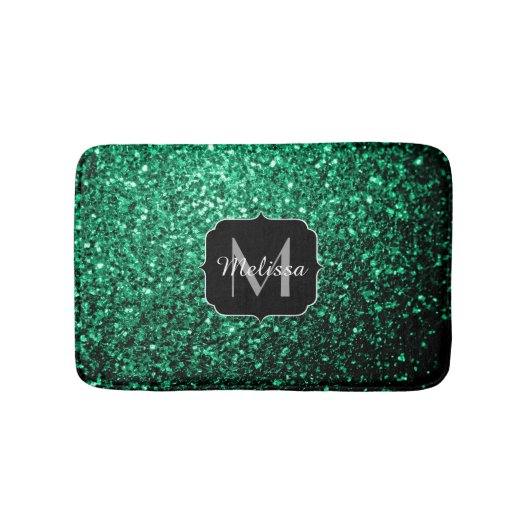 Emerald Green faux glitter sparter Monogram Badmat (Voorkant)