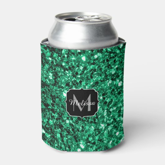 Emerald Green faux glitter sparter Monogram Blikjeskoeler (Blikje Voorkant)