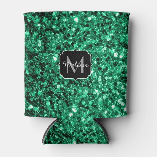 Emerald Green faux glitter sparter Monogram Blikjeskoeler (Voorkant)