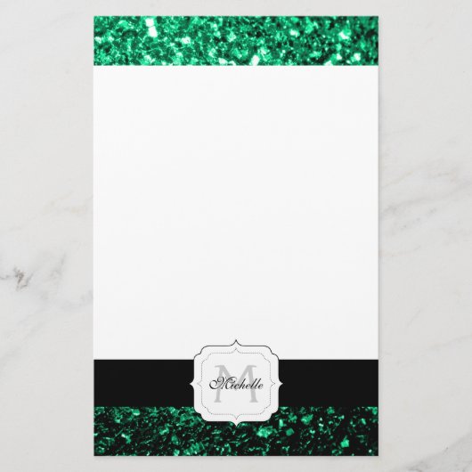 Emerald Green faux glitter sparter Monogram Briefpapier (Voorkant)