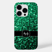 Emerald Green faux glitter sparter Monogram Case-Mate iPhone Case (Achterkant)