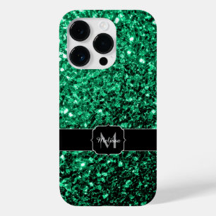Emerald Green faux glitter sparter Monogram Case-Mate iPhone 14 Pro Hoesje
