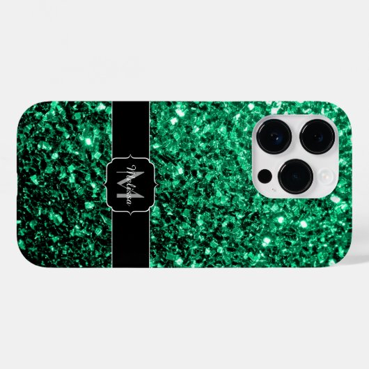 Emerald Green faux glitter sparter Monogram Case-Mate iPhone Case (Achterkant (horizontaal))