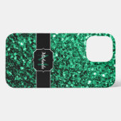 Emerald Green faux glitter sparter Monogram iPhone Hoesje (Achterkant horizontaal)