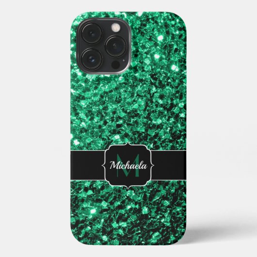 Emerald Green faux glitter sparter Monogram iPhone Hoesje (Achterkant)