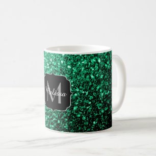 Emerald Green faux glitter sparter Monogram Koffiemok