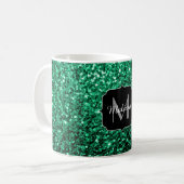 Emerald Green faux glitter sparter Monogram Koffiemok (Voorkant links)
