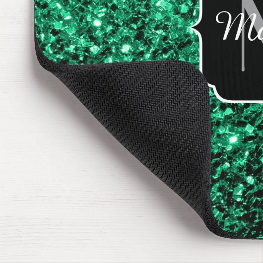 Emerald Green faux glitter sparter Monogram Muismat (Hoek)