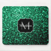 Emerald Green faux glitter sparter Monogram Muismat (Voorkant)