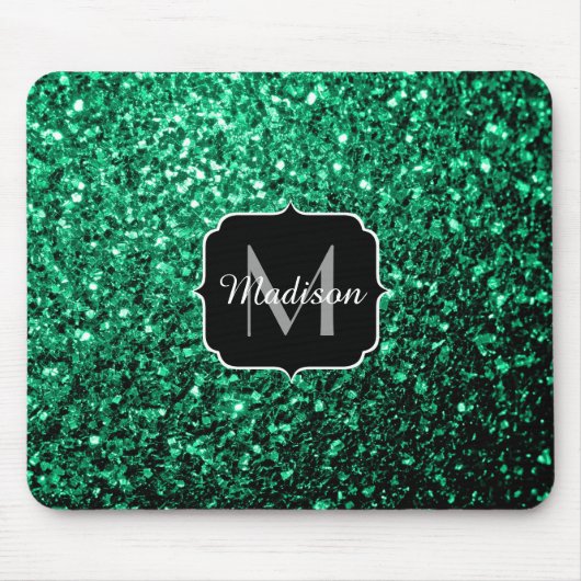 Emerald Green faux glitter sparter Monogram Muismat (Voorkant)