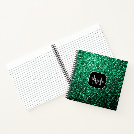 Emerald Green faux glitter sparter Monogram Notitieboek (Binnen)