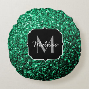 Emerald Green faux glitter sparter Monogram Rond Kussen