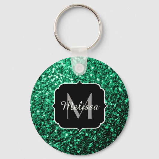 Emerald Green faux glitter sparter Monogram Sleutelhanger (Voorkant)