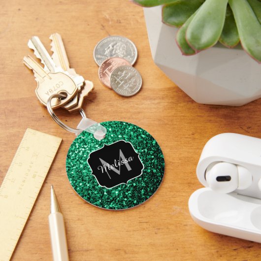 Emerald Green faux glitter sparter Monogram Sleutelhanger (Bureau)