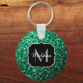 Emerald Green faux glitter sparter Monogram Sleutelhanger (Voorkant)