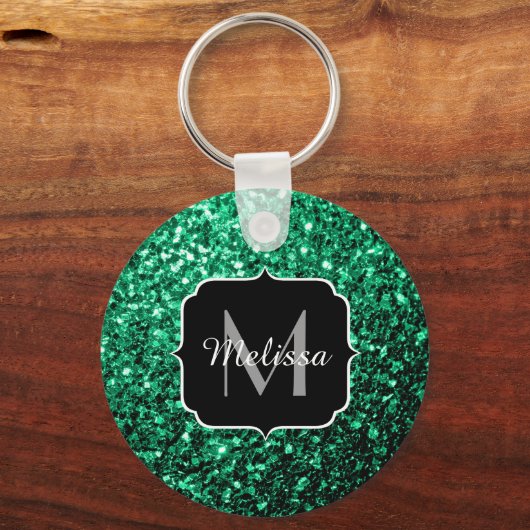 Emerald Green faux glitter sparter Monogram Sleutelhanger (Voorkant)