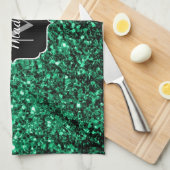 Emerald Green faux glitter sparter Monogram Theedoek (Quarter Fold)