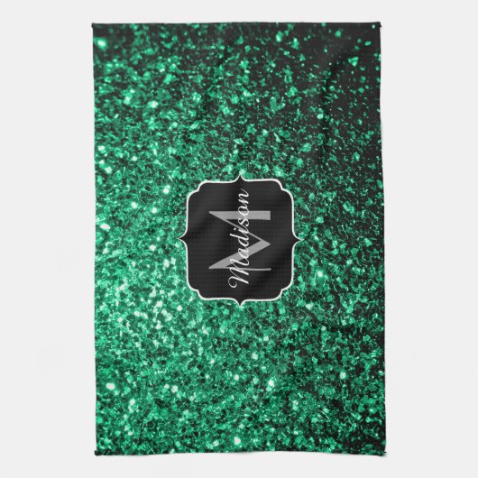 Emerald Green faux glitter sparter Monogram Theedoek (Verticaal)