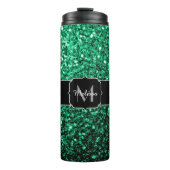 Emerald Green faux glitter sparter Monogram Thermosbeker (Voorkant)