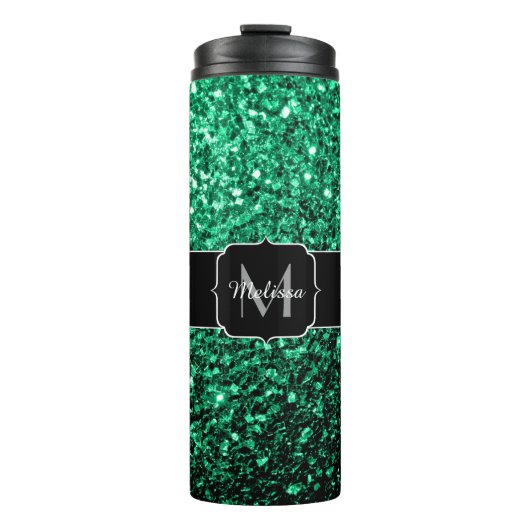 Emerald Green faux glitter sparter Monogram Thermosbeker (Voorkant)